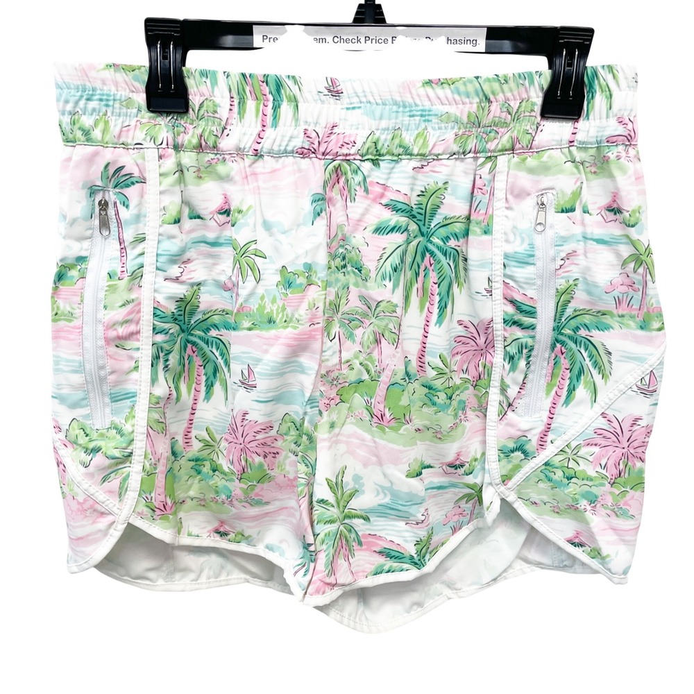 Berry Jane Women's Multicolor Tropical Palm Tree Print Active Shorts Size XL
